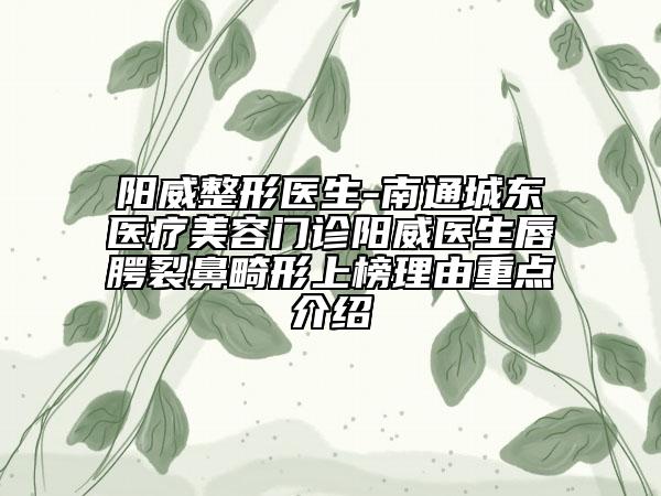 阳威整形医生-南通城东医疗美容门诊阳威医生唇腭裂鼻畸形上榜理由重点介绍