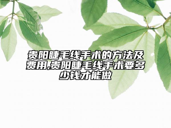 贵阳睫毛线手术的方法及费用,贵阳睫毛线手术要多少钱才能做