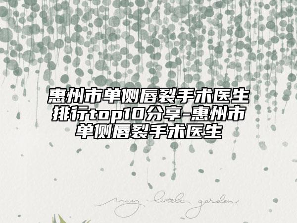 惠州市单侧唇裂手术医生排行top10分享-惠州市单侧唇裂手术医生