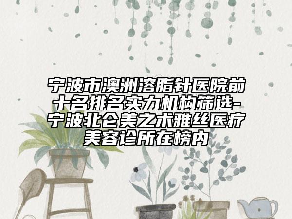 宁波市澳洲溶脂针医院前十名排名实力机构筛选-宁波北仑美之术雅丝医疗美容诊所在榜内