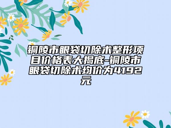 铜陵市眼袋切除术整形项目价格表大揭底-铜陵市眼袋切除术均价为4192元