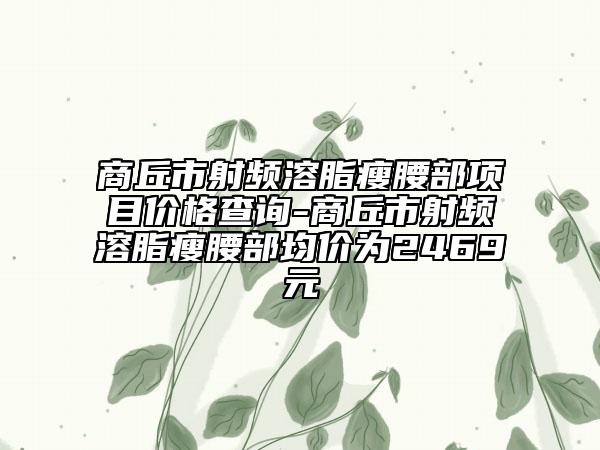 商丘市射频溶脂瘦腰部项目价格查询-商丘市射频溶脂瘦腰部均价为2469元