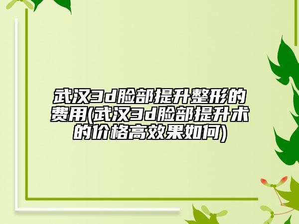 武汉3d脸部提升整形的费用(武汉3d脸部提升术的价格高效果如何)