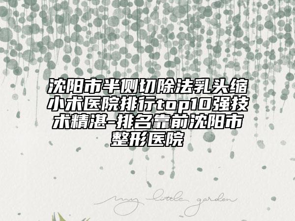 沈阳市半侧切除法乳头缩小术医院排行top10强技术精湛-排名靠前沈阳市整形医院