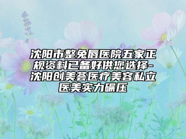 沈阳市整兔唇医院五家正规资料已备好供您选择-沈阳创美荟医疗美容私立医美实力碾压
