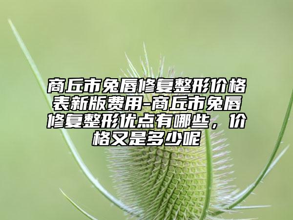 商丘市兔唇修复整形价格表新版费用-商丘市兔唇修复整形优点有哪些，价格又是多少呢