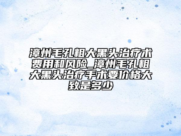 漳州毛孔粗大黑头治疗术费用和风险_漳州毛孔粗大黑头治疗手术要价格大致是多少