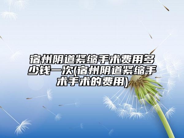 宿州阴道紧缩手术费用多少钱一次(宿州阴道紧缩手术手术的费用)