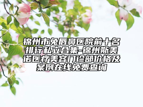 锦州市兔唇鼻医院前十名排行私立合集-锦州斯美诺医疗美容门诊部价格及案例在线免费查询