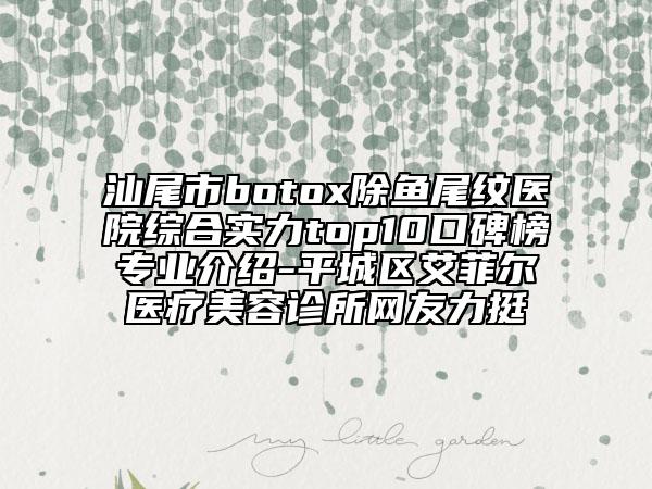 汕尾市botox除鱼尾纹医院综合实力top10口碑榜专业介绍-平城区艾菲尔医疗美容诊所网友力挺