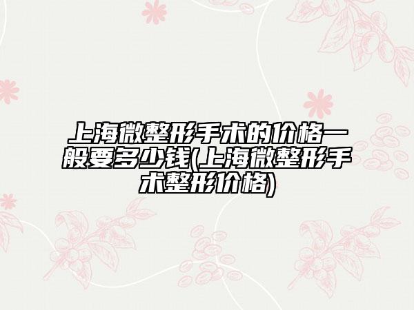 上海微整形手术的价格一般要多少钱(上海微整形手术整形价格)