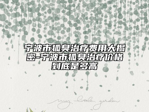 宁波市狐臭治疗费用大揭密-宁波市狐臭治疗价格到底是多高