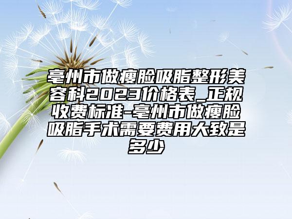 亳州市做瘦脸吸脂整形美容科2023价格表_正规收费标准-亳州市做瘦脸吸脂手术需要费用大致是多少