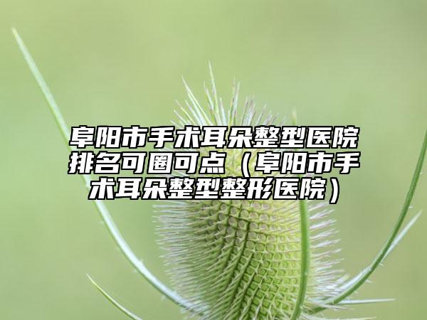 阜阳市手术耳朵整型医院排名可圈可点（阜阳市手术耳朵整型整形医院）