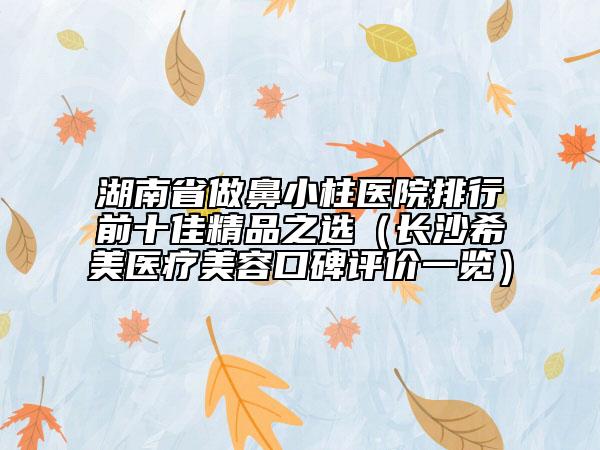 湖南省做鼻小柱医院排行前十佳精品之选（长沙希美医疗美容口碑评价一览）