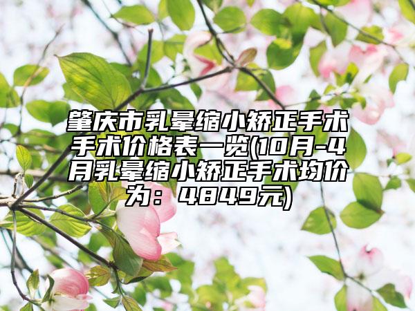 肇庆市乳晕缩小矫正手术手术价格表一览(10月-4月乳晕缩小矫正手术均价为：4849元)