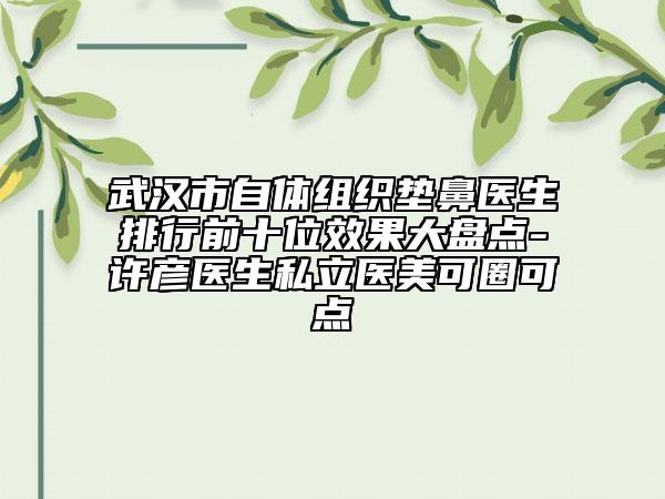 武汉市自体组织垫鼻医生排行前十位效果大盘点-许彦医生私立医美可圈可点
