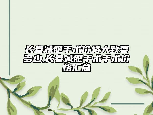 长春减肥手术价格大致要多少,长春减肥手术手术价格汇总
