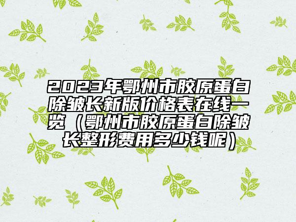 2023年鄂州市胶原蛋白除皱长新版价格表在线一览（鄂州市胶原蛋白除皱长整形费用多少钱呢）