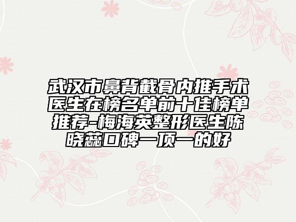 武汉市鼻背截骨内推手术医生在榜名单前十佳榜单推荐-梅海英整形医生陈晓蕊口碑一顶一的好