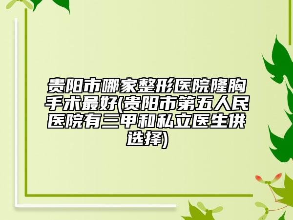 贵阳市哪家整形医院隆胸手术最好(贵阳市第五人民医院有三甲和私立医生供选择)