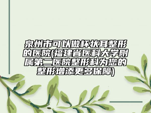 泉州市可以做杯状耳整形的医院(福建省医科大学附属第二医院整形科为您的整形增添更多保障)