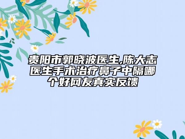 贵阳市郭晓波医生,陈大志医生手术治疗鼻子中隔哪个好网友真实反馈
