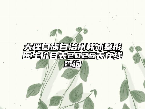 大理白族自治州韩冰整形医生价目表2025表在线查询