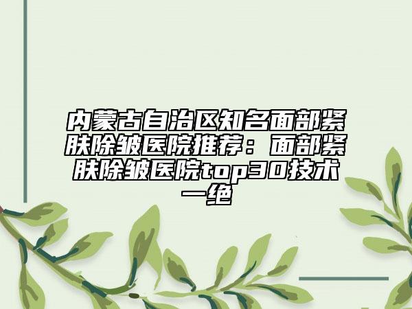 内蒙古自治区知名面部紧肤除皱医院推荐：面部紧肤除皱医院top30技术一绝