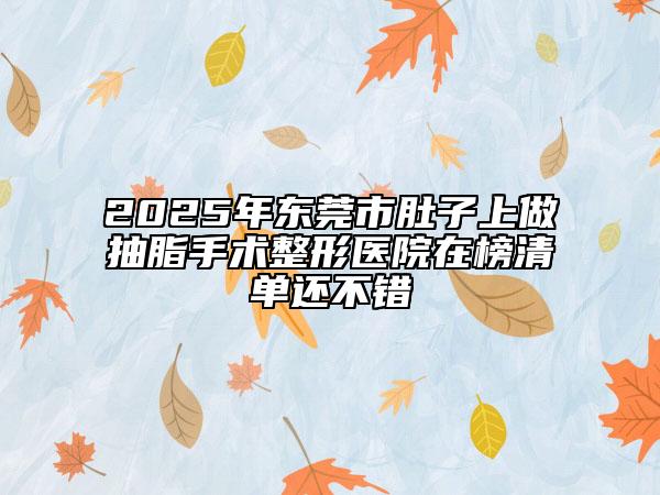 2025年东莞市肚子上做抽脂手术整形医院在榜清单还不错