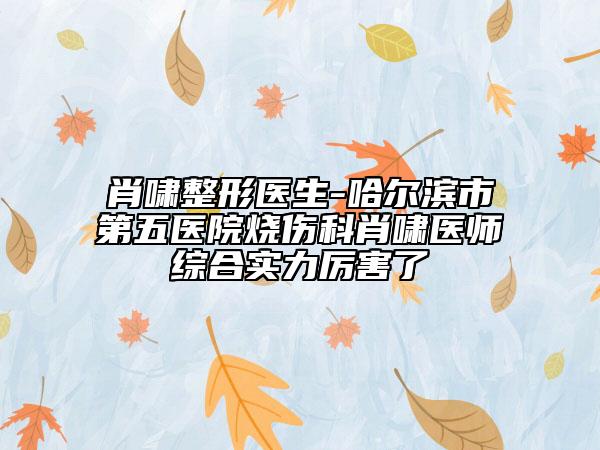 肖啸整形医生-哈尔滨市第五医院烧伤科肖啸医师综合实力厉害了