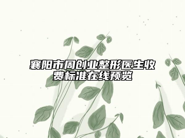 襄阳市周创业整形医生收费标准在线预览