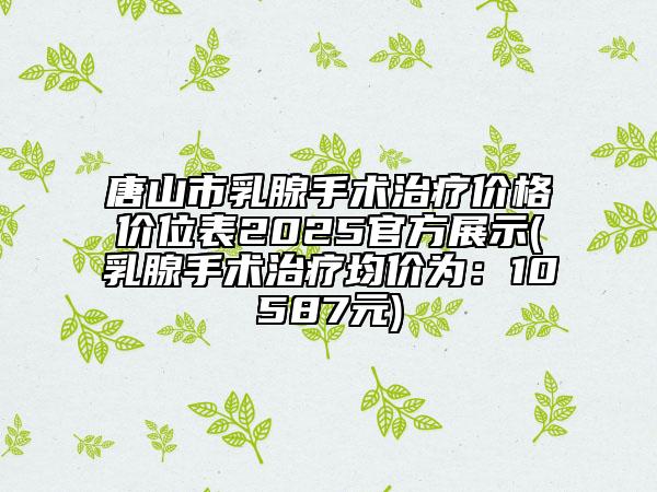 唐山市乳腺手术治疗价格价位表2025官方展示(乳腺手术治疗均价为：10587元)