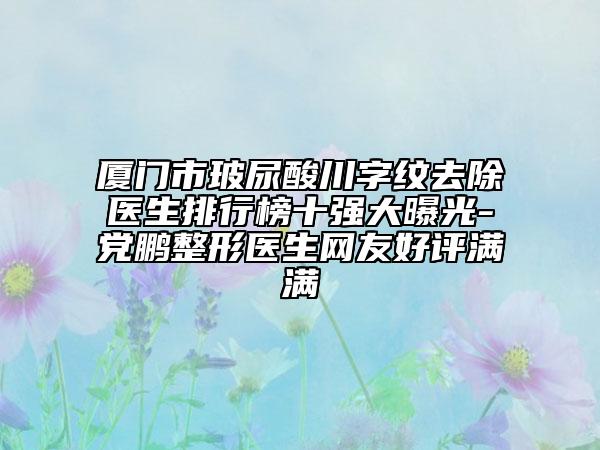 厦门市玻尿酸川字纹去除医生排行榜十强大曝光-党鹏整形医生网友好评满满