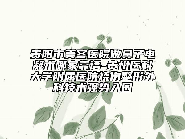 贵阳市美容医院做鼻子电凝术哪家靠谱-贵州医科大学附属医院烧伤整形外科技术强势入围