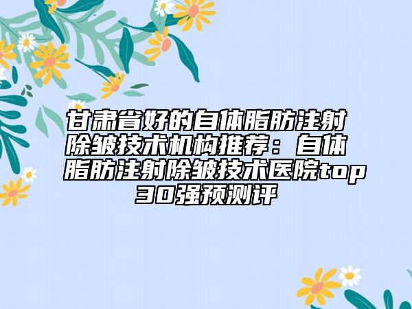 甘肃省好的自体脂肪注射除皱技术机构推荐：自体脂肪注射除皱技术医院top30强预测评
