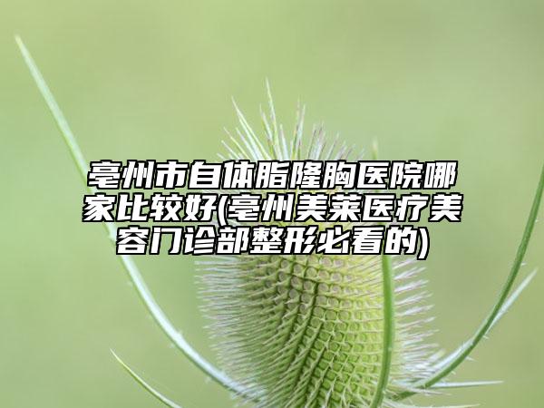 亳州市自体脂隆胸医院哪家比较好(亳州美莱医疗美容门诊部整形必看的)