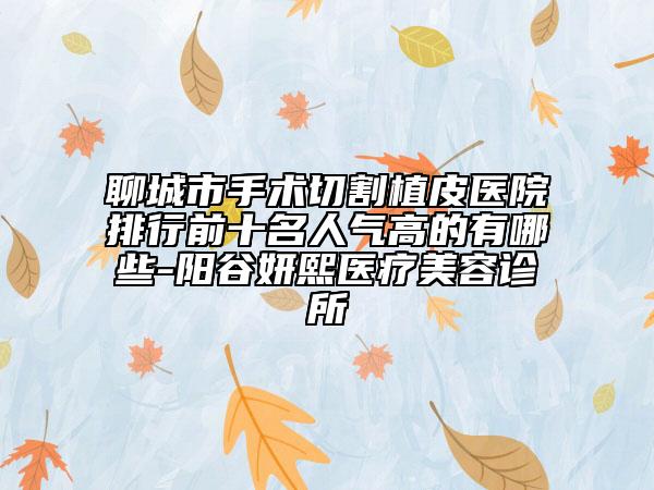 聊城市手术切割植皮医院排行前十名人气高的有哪些-阳谷妍熙医疗美容诊所