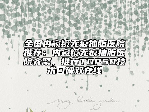 全国内窥镜无痕抽脂医院推荐：内窥镜无痕抽脂医院齐聚，推荐TOP50技术口碑双在线