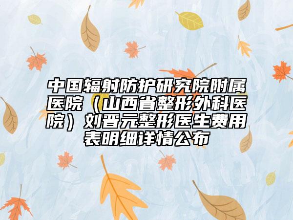 中国辐射防护研究院附属医院（山西省整形外科医院）刘晋元整形医生费用表明细详情公布