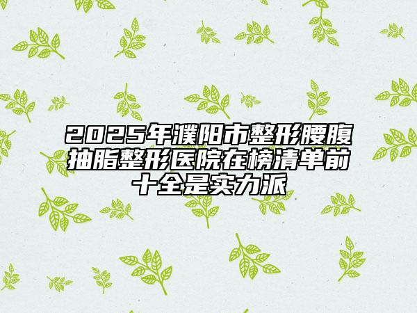 2025年濮阳市整形腰腹抽脂整形医院在榜清单前十全是实力派