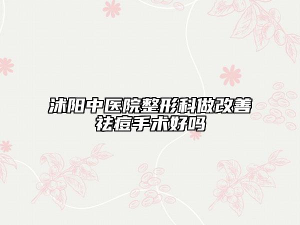 沭阳中医院整形科做改善祛痘手术好吗