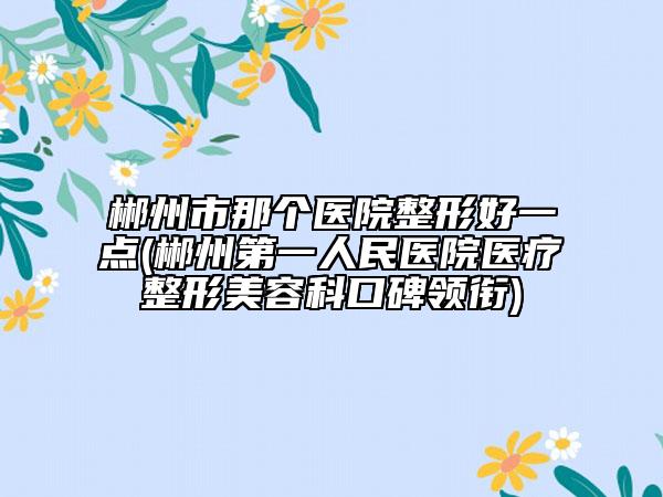 郴州市那个医院整形好一点(郴州第一人民医院医疗整形美容科口碑领衔)