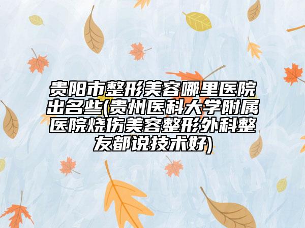 贵阳市整形美容哪里医院出名些(贵州医科大学附属医院烧伤美容整形外科整友都说技术好)
