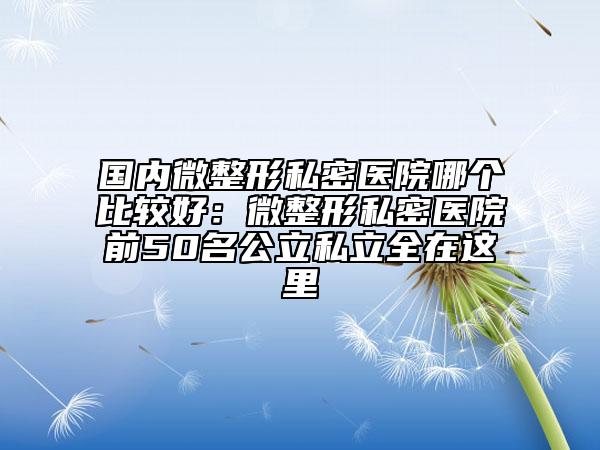 国内微整形私密医院哪个比较好：微整形私密医院前50名公立私立全在这里
