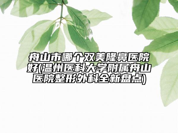 舟山市哪个双美隆鼻医院好(温州医科大学附属舟山医院整形外科全新盘点)