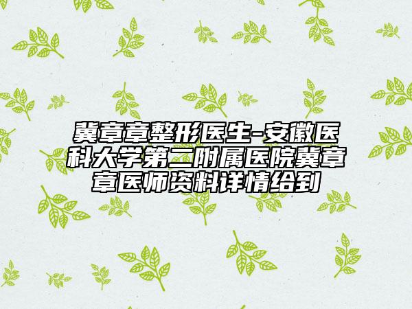 冀章章整形医生-安徽医科大学第二附属医院冀章章医师资料详情给到