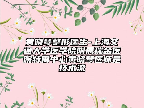 黄晓琴整形医生-上海交通大学医学院附属瑞金医院特需中心黄晓琴医师是技术流