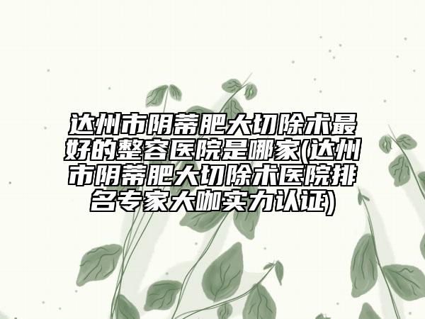 达州市阴蒂肥大切除术最好的整容医院是哪家(达州市阴蒂肥大切除术医院排名专家大咖实力认证)
