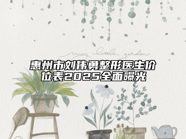 惠州市刘伟勇整形医生价位表2025全面曝光